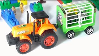 Tractor for children Learn wild animals in English Cartoons for babies 1 year [upl. by Close]