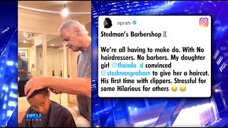 OPRAH WINFREY SHARES VIDEO OF STEDMAN GIVING HIS FIRST ATHOME HAIRCUT [upl. by Ecinev]