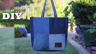 Large jeans tote bag tutorial  jeans bag making at home  DIY UPCYCLED DENIM TOTE BAG  BAG SEWING [upl. by Lihcox69]