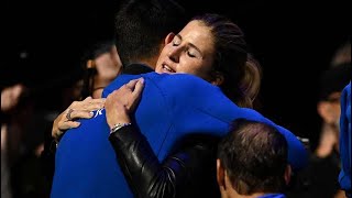 Mirka Federer HUGS Djokovic Nadal Murray Tsitsipas and all of team Europe [upl. by Maximilianus]