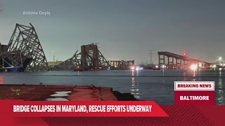 Maryland bridge collapses after ship strikes it search for survivors underway [upl. by Anerac]