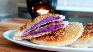 GLUTINOUS RICE PANCAKES  GLUTINOUS RICE FLOUR RECIPE  PURPLE SWEET POTATO RECIPE [upl. by Tsirhc]