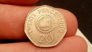 Bailwick of Guernsey 1999 20 Twenty Pence Coin VALUE  REVIEW [upl. by Ardnoik]