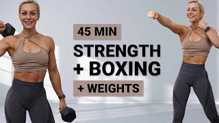 45 MIN STRENGTH AND BOXING  Full Body Dumbbell Workout   Weights  With Repeat  Super Sweaty [upl. by Marcelle]