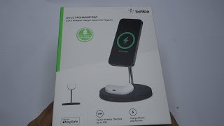 Belkin BOOST↑CHARGE PRO 2in1 Wireless Charger Stand with MagSafe Black Unboxing and Showcase [upl. by Immaj]