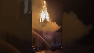 Church of Immaculate Conception of Saint Omer burned in France [upl. by Llerdnod]