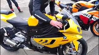 BMWs1000RR vs CBR1000RR vs GSXR750 vs CBR600RR vs BUELL startup and exhaust sound [upl. by Nueormahc]