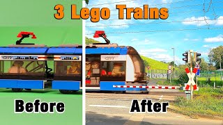 3 Lego trains at a real level crossing [upl. by Sullecram]