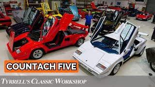 Countach Five From LP400S to LP5000 Quattrovalvole  Tyrrells Classic Workshop [upl. by Ecirtaeb]