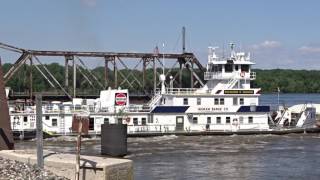 Towboats Barges amp Swing Railroad Bridge 5122017 [upl. by Dzoba]