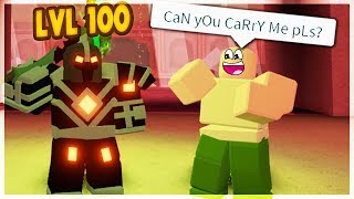 LEVEL 100 PRO CARRYING LOW LEVELS NOOBS  Roblox Dungeon Quest [upl. by Emilio]