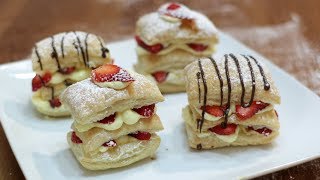 How to Make Napoleon  Easy Strawberry Napoleon Puff Pastry [upl. by Kahl]