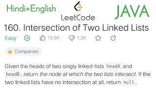 160 Intersection of Two Linked Lists leetcode using JAVA Easy solution with detailed explanation [upl. by Killen412]