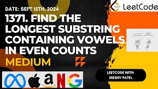 1371 Find the Longest Substring Containing Vowels in Even Counts  Leetcode Daily Challenge  JAVA [upl. by Sillig]