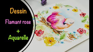 COMMENT DESSINER UN FLAMANT ROSE ET LE PEINDRE À LAQUARELLE 😳😲 [upl. by Bevvy]