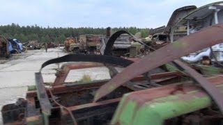 chernobyl 2012 II the radioactive cemetery of vehicles burjakivka Бурякiвка [upl. by Naeloj]