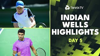 Alcaraz amp Sinner Headline Tsitsipas Tiafoe Rublev Feature  Indian Wells 2024 Day 5 Highlights [upl. by Arraic153]