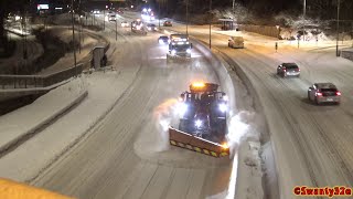 4K Massey Ferguson S7719 Scania G410 Plow Truck amp John Deere 6215R Clearing Snow On The Highway [upl. by Raquela178]