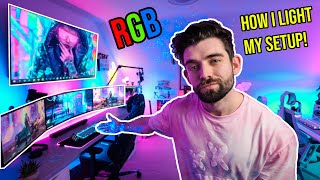 TRANSFORM your GAMING SETUP with RGB Lighting 🌈 How I light my Gaming Room [upl. by Eddina]