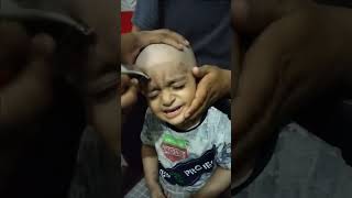 Children Head shaving by local barber 💈 crying 😂bald baldgirl baldwomen razorshave buzzcut [upl. by Aihc]