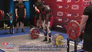 World Junior Record Deadlift with 3555 kg by Jonathan Lewis GBR in 93kg class [upl. by Allekram]