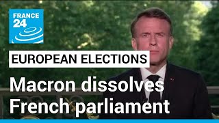 2024 European elections President Macron dissolves French parliament • FRANCE 24 English [upl. by Hiamerej627]