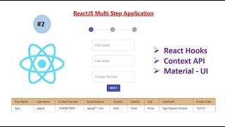 How to Build ReactJS Multi Step Form APP2 HooksuseState amp useContext Context API amp MaterialUI [upl. by Nocaed]