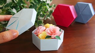 A4コピー用紙1枚で作るフタ付き六角形の箱  DIY How to Make a Hexagonal Gift Box [upl. by Yderf527]