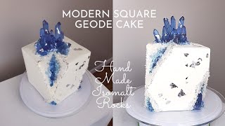 Modern Square Geode Cake  Cake Decorating Tutorial Hand Made Isomalt Rocks [upl. by Conley]