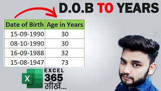 Calculate Age in Excel  Get the AGE in Years from Date Of Birth in Excel  Age Calculator Shorts [upl. by Eiznek]