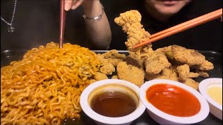 ASMR Lotteria Fried Pork Ribs Buldak Noodles Mukbang 롯데리아 깡돼 후라이드 불닭볶음면 먹방 [upl. by Erbua]