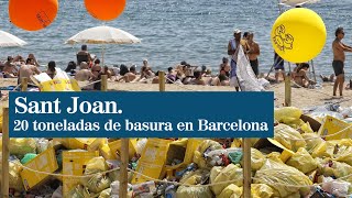 Barcelona expone la basura de la verbena en la playa [upl. by Baptist]