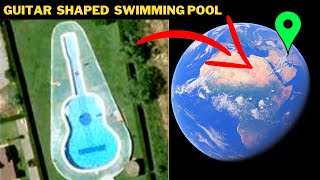 Guitar shaped pool find on Google Earth and Map [upl. by Akimyt]