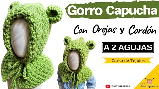 ✅ Tejidos a Dos Agujas para Principiantes 🌈 Gorro Capucha a Dos Agujas con Orejas Fácil y Práctico [upl. by Arita880]