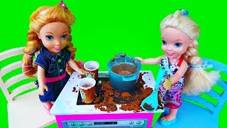 Elsa and Anna toddlers cooking and playing restaurants [upl. by Clerc717]