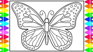 How to Draw a Butterfly for Kids 🦋💚💜💛Butterfly Drawing for Kids  Butterfly Coloring Pages [upl. by Gladine]