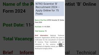 NTRO Scientist B Recruitment 2024 Apply Online for 75 Posts [upl. by Lennard]