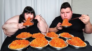 EXTREME FIRE NOODLE CHALLENGE WITH HUNGRY FAT CHICK • Mukbang amp Recipe [upl. by Arno]