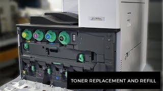 How to refill and replace toner in a Ricoh SP C840 [upl. by Erasaec429]