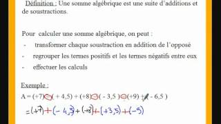 4eme cours de maths sur la somme algebrique de nombres relatifs [upl. by Livvie498]