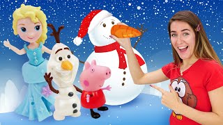 ¡Un muñeco de nieve con Peppa y Olaf Juguetes de la Guardería Infantil Vídeos para niños [upl. by Jourdain904]