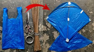 How To Make A Kite With Plastic Bag amp Broom Stick  shopper ki kite banane ka tarika in 2024 [upl. by Panaggio]