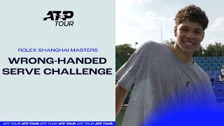 ATP Tennis Players Attempt The WrongHanded Serve Challenge [upl. by Bissell]