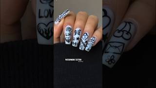 patchwork tattoo nails🔒⛓⭐️ nailart nailarttutorial handpaintednailart buildergel biab nails [upl. by Eniamaj]