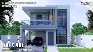 House Design  Simple House  7m x 9m 2 Storey  4 Bedrooms [upl. by Soelch]