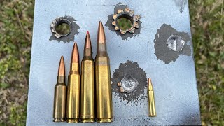 338 Lapua vs 7mm RM vs 308 Win vs 65 Grendel On Steel [upl. by Malet207]