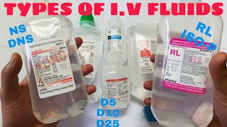 Types of IV fluids  NS  DNS  D5  D10  D25  RL  ISOLYTEP  Intravenous fluids [upl. by Ready638]