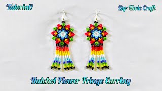 Beading Tutorial How to Make Multicolor Huichol Flower Fringe EarringSeed Beads Fringe Earring [upl. by Bickart]