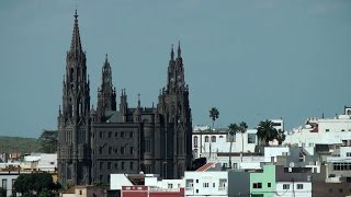 Spain  Gran Canary Island  small town Arucas with San Juan Bautista cathedral [upl. by Caputto]