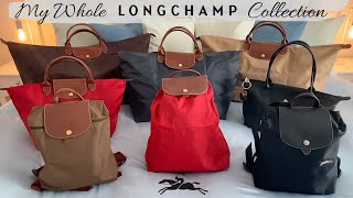 My Entire Longchamp Le Pliage Collection  LOriginal Club Leather [upl. by Llerdnam]